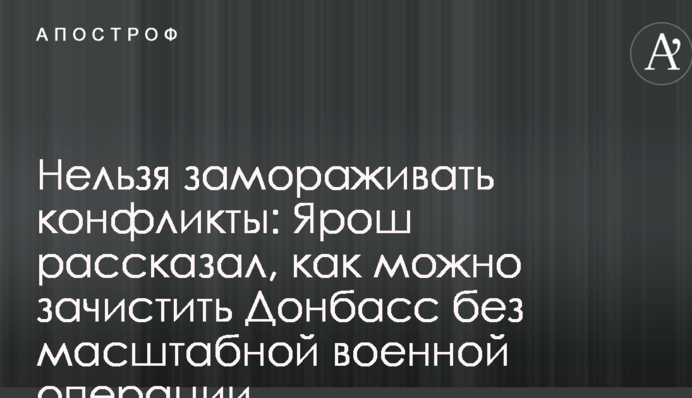 Нельзя замораживать конфликты: Ярош рассказал, как можно зачистить Донбасс без масштабной военной операции