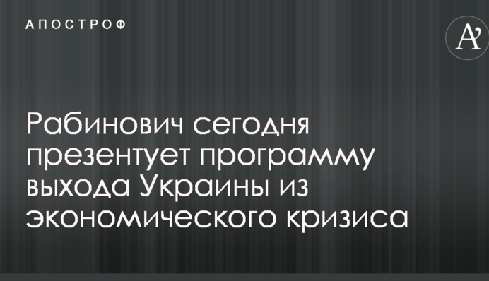 Рабинович сегодня презентует программу выхода Украины из экономического кризиса
