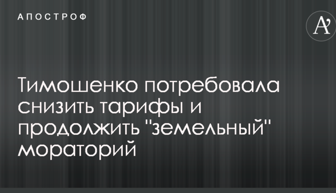 Тимошенко вимагає знизити тарифи і продовжити земельний мораторій