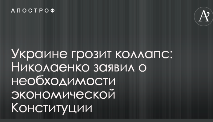 Украине грозит коллапс: Николаенко заявил о необходимости экономической конституции