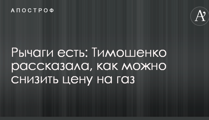 Важелі є: Тимошенко розповіла, як можна знизити ціну на газ