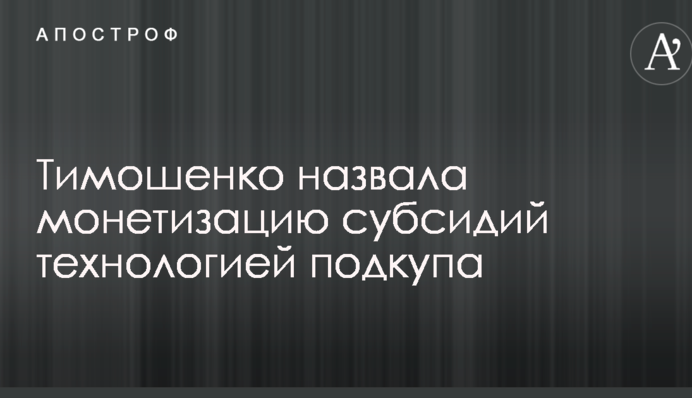 Тимошенко назвала монетизацию субсидий технологией подкупа