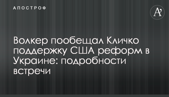Волкер пообещал Кличко поддержку США реформ в Украине: подробности встречи