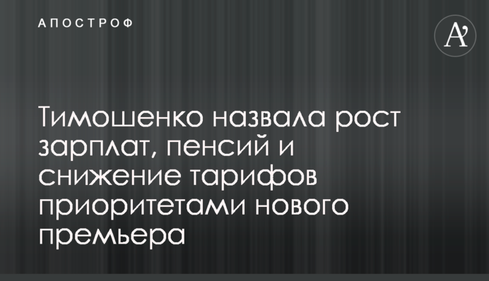 Тимошенко назвала підвищення зарплат і пенсій та зниження тарифів пріорітетами нового прем'єра