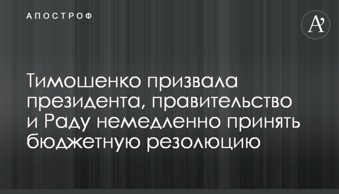 Тимошенко закликала президента, уряд і Раду негайно ухвалити бюджетну резолюцію