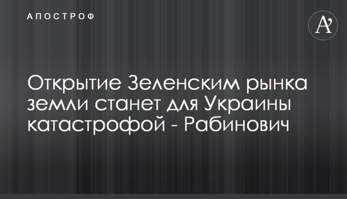 Открытие Зеленским рынка земли станет для Украины катастрофой - Рабинович