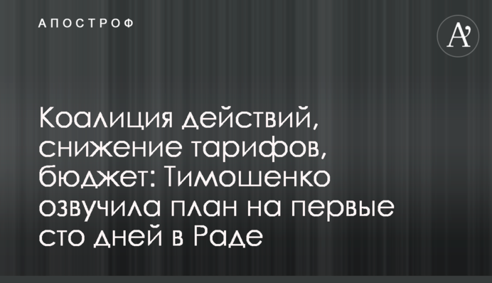 Коаліція дій, зниження тарифів, бюджет: Тимошенко озвучила план на перші сто днів в Раді