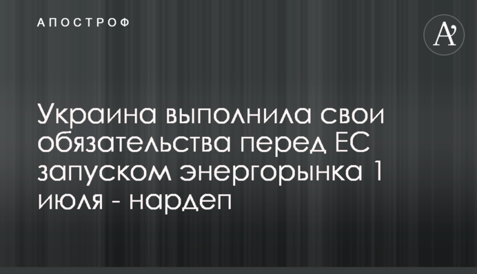 Україна виконала свої зобов'язання перед ЄС запуском енергоринку 1 липня - нардеп
