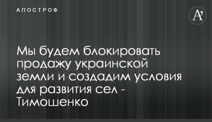 Мы будем блокировать продажу украинской земли и создадим условия для развития сел - Тимошенко
