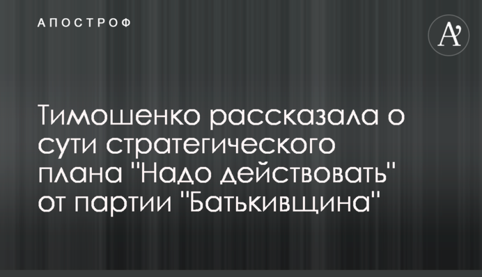 Тимошенко розказала про суть стратегічного плану 