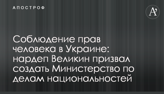 Дотримання прав людини в Україні: нардеп Велікін закликав створити Міністерство у справах національностей