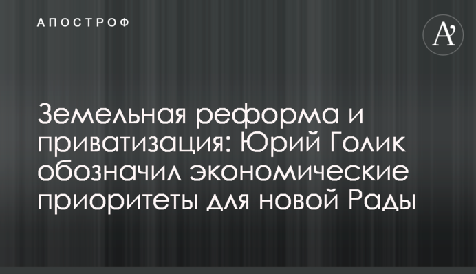 Земельная реформа и приватизация: Юрий Голик обозначил экономические приоритеты для новой Рады