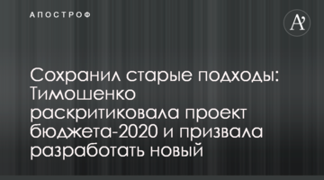 Зберіг старі підходи: Тимошенко розкритикувала проект бюджету-2020 та закликала розробити новий