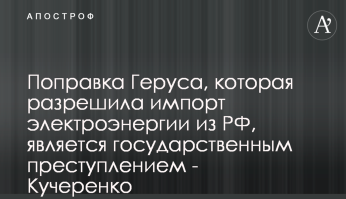 Поправка Геруса, которая разрешила импорт электроэнергии из РФ, является государственным преступлением - Кучеренко