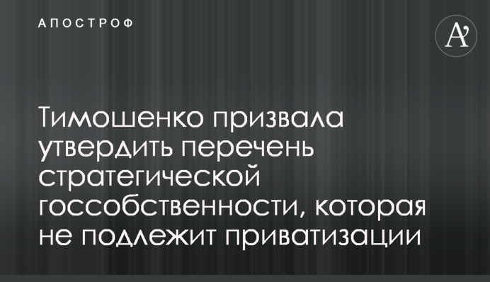 Тимошенко закликала затвердити перелік стратегічної держвласності, яка не підлягає приватизації