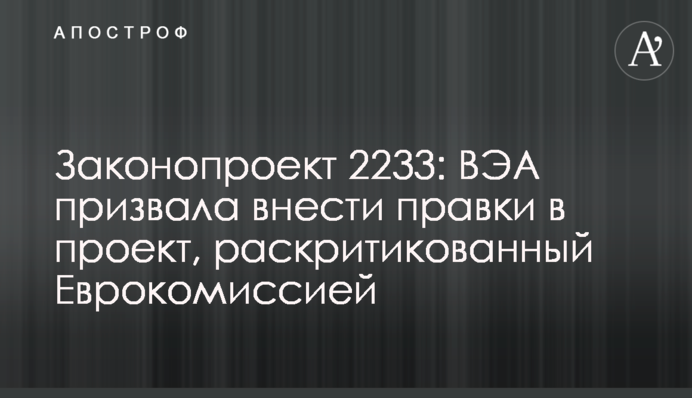 Законопроект 2233: ВЭА призвала внести правки в проект, раскритикованный Еврокомиссией