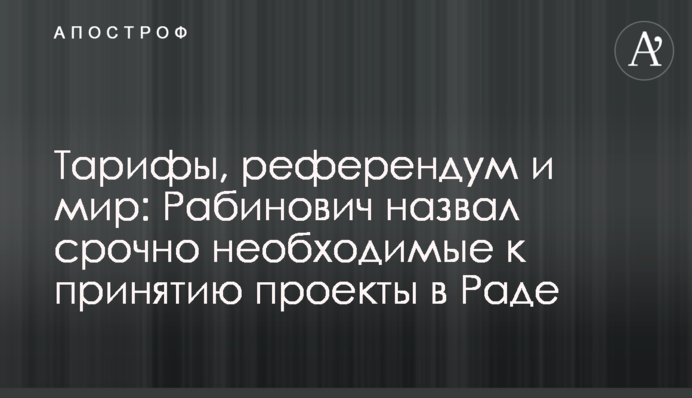 Тарифы, референдум и мир: Рабинович назвал срочно необходимые к принятию проекты в Раде
