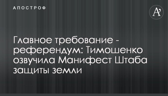 Головна вимога - референдум: Тимошенко озвучила Маніфест Штабу захисту землі