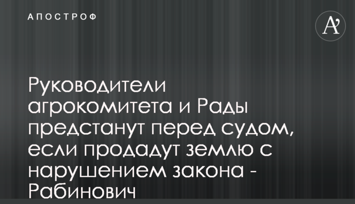 Руководители агрокомитета и Рады предстанут перед судом, если продадут землю с нарушением закона - Рабинович