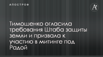 Тимошенко оголосила вимоги Штабу захисту землі і закликала до участі у мітингу під Радою