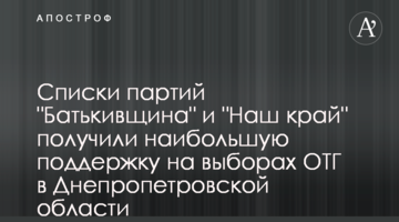 Списки партий "Батькивщина" и "Наш край" получили наибольшую поддержку на выборах ОТГ в Днепропетровской области