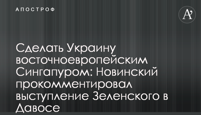 Сделать Украину восточноевропейским Сингапуром: Новинский прокомментировал выступление Зеленского в Давосе