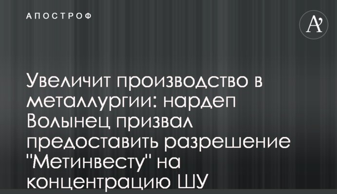 Увеличит производство в металлургии: нардеп Волынец призвал предоставить разрешение 