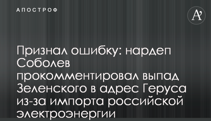 Визнав помилку: нардеп Соболєв прокоментував випад Зеленського на адресу Геруса через імпорт російської електроенергії