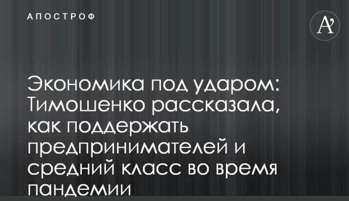 Экономика под ударом: Тимошенко рассказала, как поддержать предпринимателей и средний класс во время пандемии