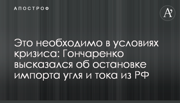 Это необходимо в условиях кризиса: Гончаренко высказался об остановке импорта угля и тока из РФ