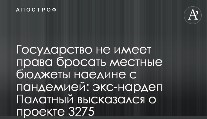 Государство не имеет права бросать местные бюджеты наедине с пандемией: экс-нардеп Палатный высказался о проекте 3275