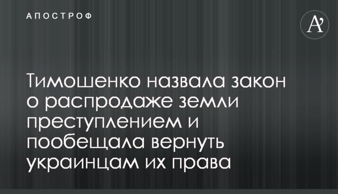 Тимошенко назвала закон о распродаже земли преступлением и пообещала вернуть украинцам их права