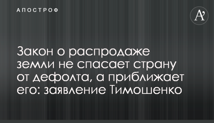 Закон о распродаже земли не спасает страну от дефолта, а приближает его: заявление Тимошенко