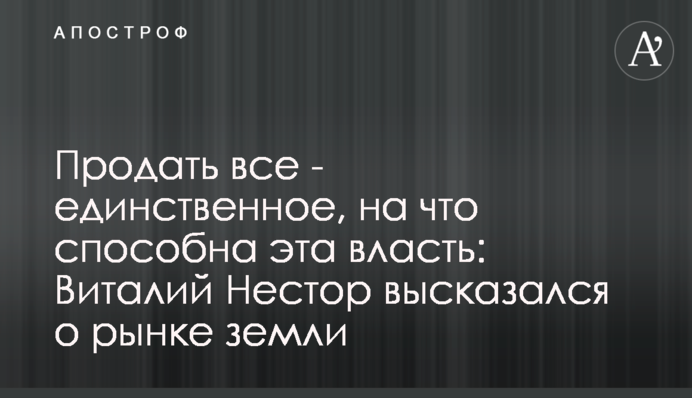 Продать все - единственное, на что способна эта власть: Виталий Нестор высказался о рынке земли