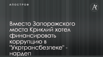 Вместо Запорожского моста Криклий хотел финансировать коррупцию в "Укртрансбезпеке" - нардеп