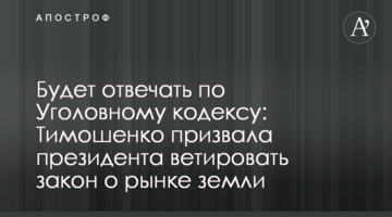 Відповідатиме за Кримінальним кодексом: Тимошенко закликала президента ветувати закон про ринок землі