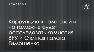 Корупцію у податковій та на митниці розслідуватиме комісія ВРУ і Рахункова палата - Тимошенко