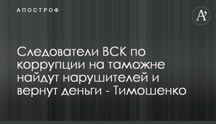 Слідчі ТСК щодо корупції на митниці знайдуть порушників та повернуть гроші - Тимошенко