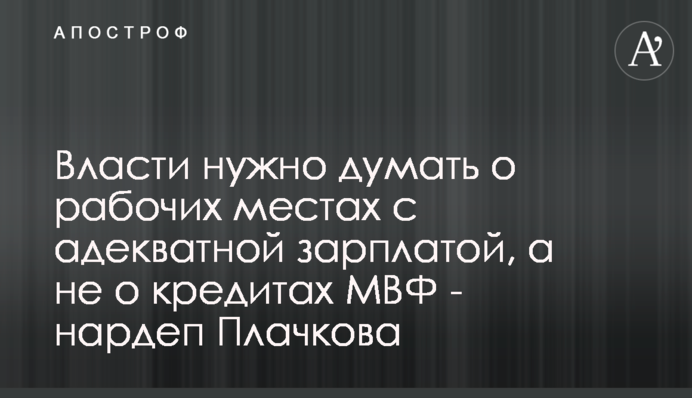 Власти нужно думать о рабочих местах с адекватной зарплатой, а не о кредитах МВФ - нардеп Плачкова