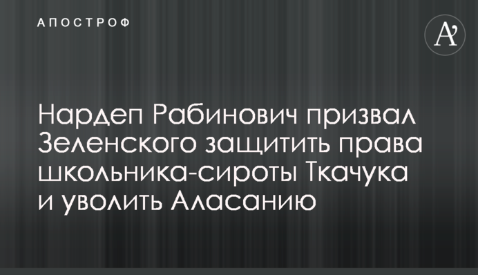 Нардеп Рабинович призвал Зеленского защитить права школьника-сироты Ткачука и уволить Аласанию