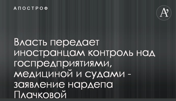 Власть передает иностранцам контроль над госпредприятиями, медициной и судами - заявление нардепа Плачковой