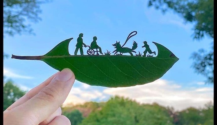 Японский художник создает настоящее искусство из простых листьев - фигурки выглядят, как живые
