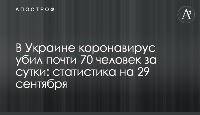 В Україні коронавірус вбив майже 70 осіб за добу: статистика на 29 вересня