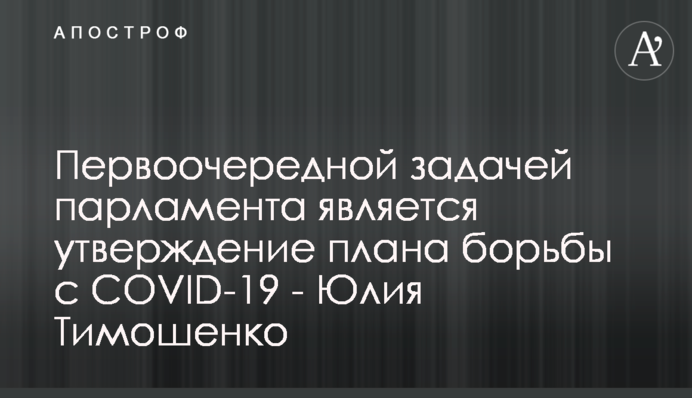 Першочерговим завданням парламенту є затвердження плану боротьби з COVID-19 - Юлія Тимошенко