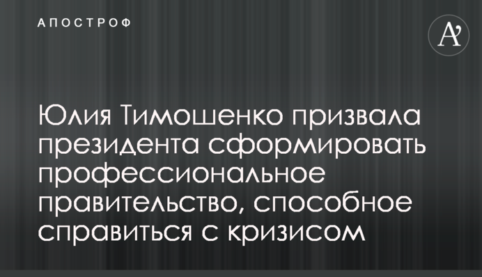 Юлія Тимошенко закликала президента сформувати фаховий уряд, здатний впоратися з кризою