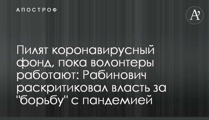 Пилят коронавирусный фонд, пока волонтеры работают: Рабинович раскритиковал власть за 