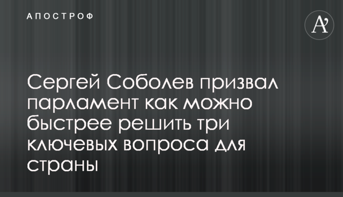 Сергей Соболев призвал парламент как можно быстрее решить три ключевых вопроса для страны