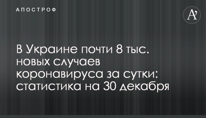 В Украине почти 8 тыс. новых случаев коронавируса за сутки: статистика на 30 декабря