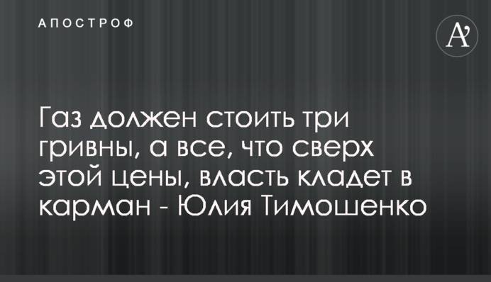 Газ должен стоить три гривны, а все, что сверх этой цены, власть кладет в карман - Юлия Тимошенко