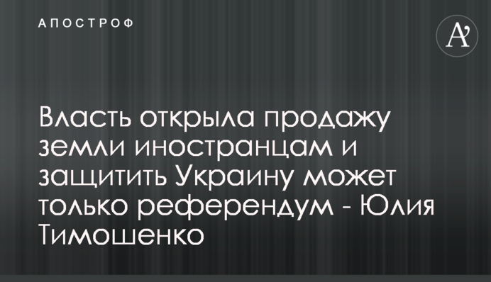 Влада відкрила продаж землі іноземцям і захистити Україну може лише референдум - Юлія Тимошенко